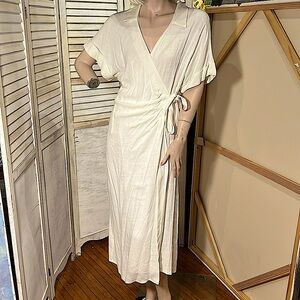 ASOS Design White Linen textured draped column midi dress; XS